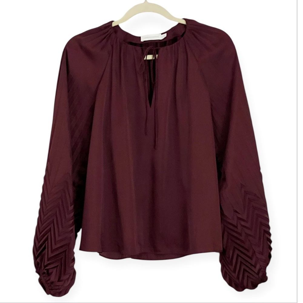 Jonathan Simkhai Wanda Pleated Blouse In Mulberry Size 6 - Picture 2 of 10